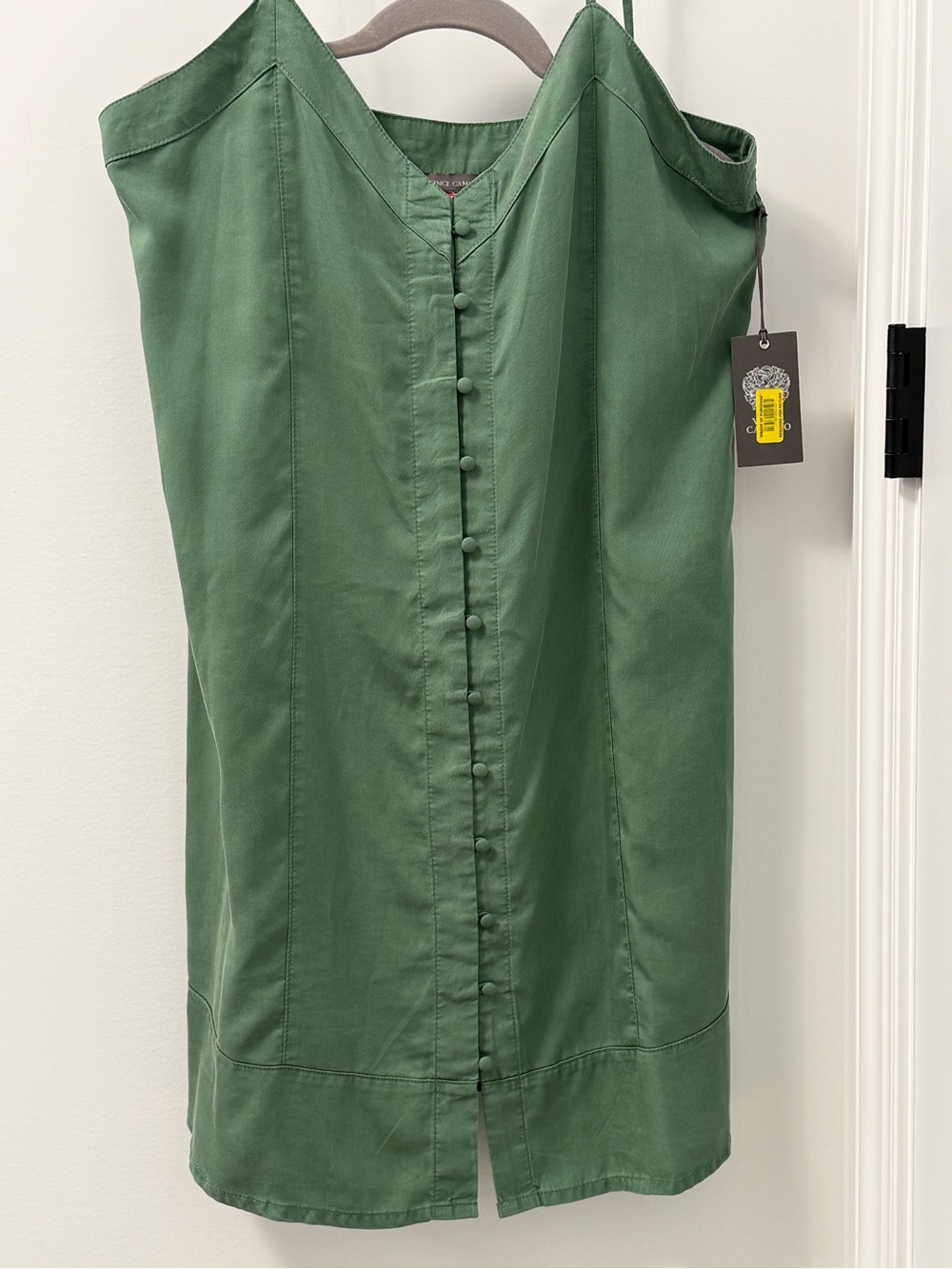 Vince Camuto Olive Green Sleeveless Button-Front Midi Dress